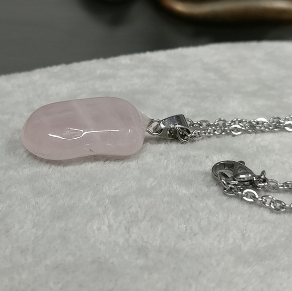Rose Quartz Necklace Natural Gemstone Crystal Pendant Stainless-Steel Chain 20" - Picture 12 of 16